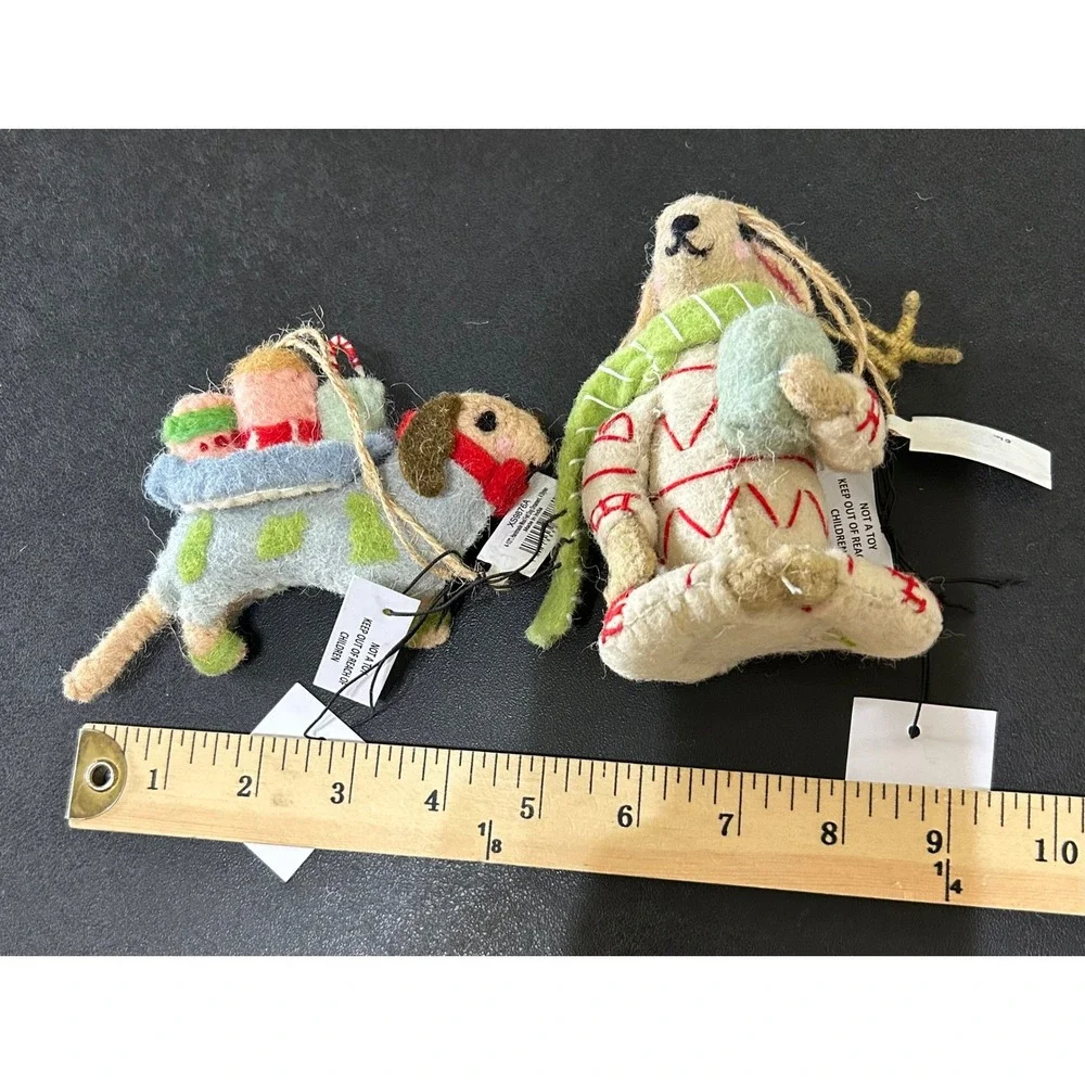 Creative Co-Op Ornaments Wool Felted Dog & Reindeer Set/2 Kellie Montana Holiday